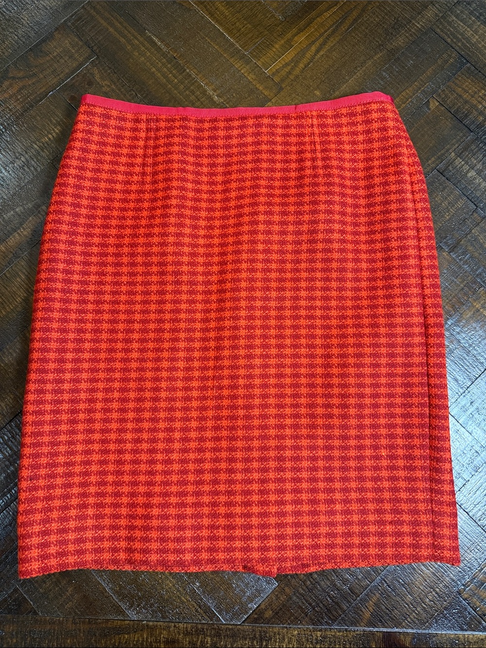 Tory Burch Red Houndstooth Wool Blend‎ Pencil Skirt Size 8